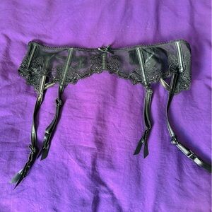 Honey Birdette XS women’s black mesh and leather garter belt NWOT